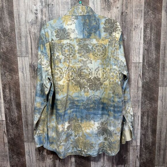Indigo Palms by Tommy Bahama- Blue/Tan Pattern Cotton Button Down Shirt- Sz. XL - Picture 6 of 6